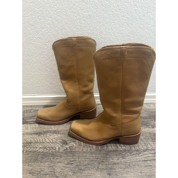 The Charlie in Camel Cowhide - Women Tecovas The Charlie  Leather Square Toe Western Boots Brown Womens 9.5